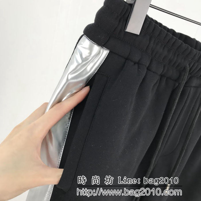 BALENCIAGA巴黎世家 18冬季新款 銀色面料拼接 刺繡字母 純棉加絨長褲 男女同款 ydi1670